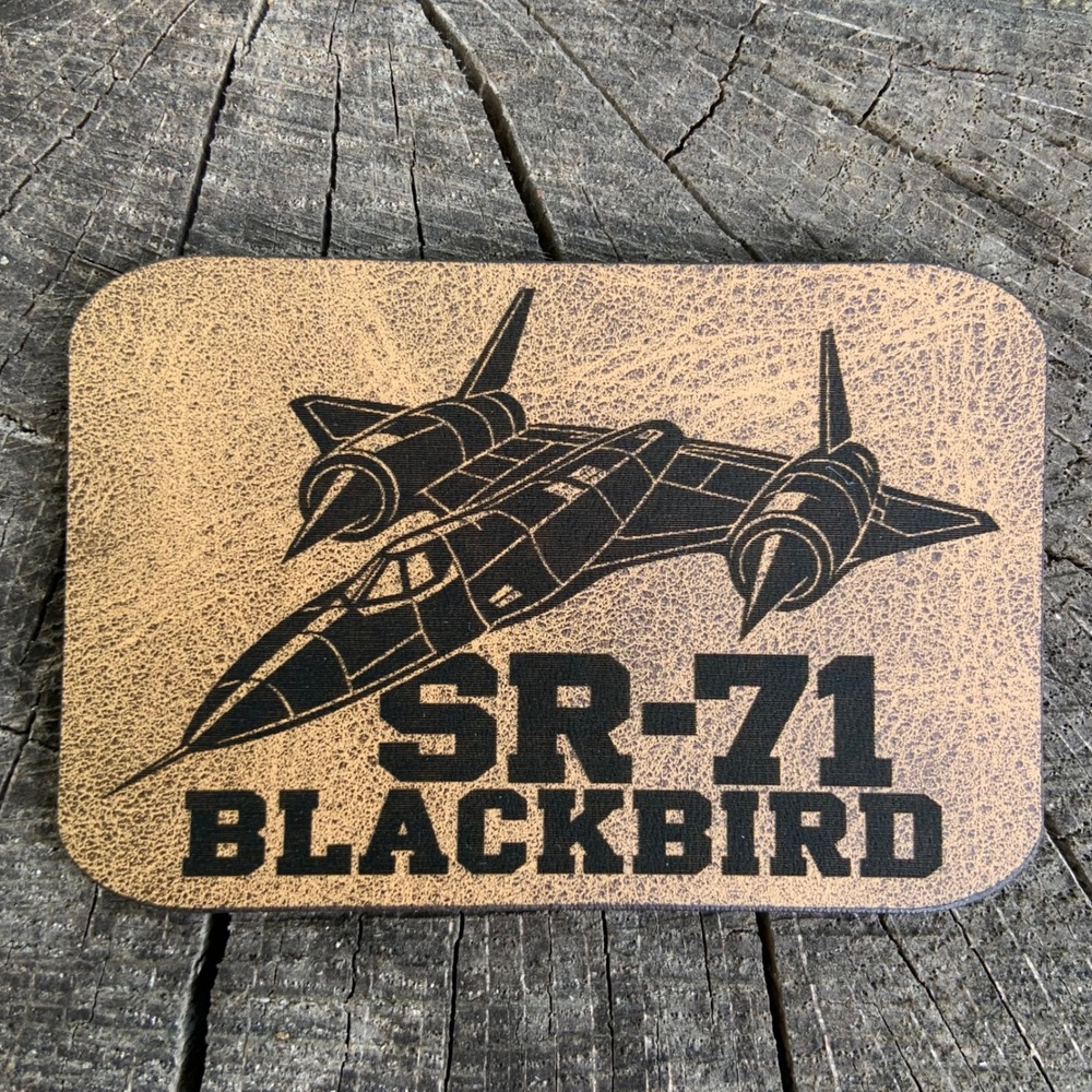 SR-71 Blackbird Unisex Tan Leatherette Patch Iron On Aviation 3x2in